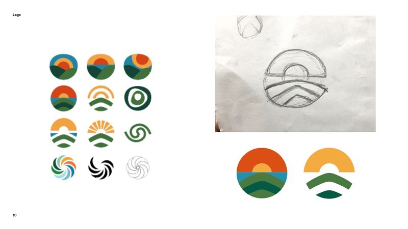DāUna symbol studies: twelve vector alternatives, a pencil sketch and the two finalist versions