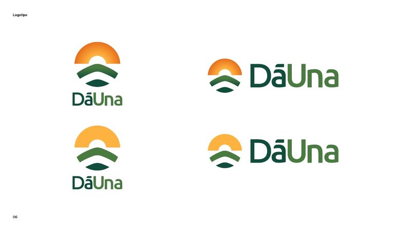 The four versions of the DāUna logo on white, in the two color variations of the sun